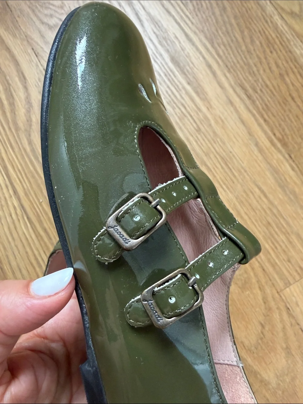 Jacadi Olive Green Patent Mary Jane Flats